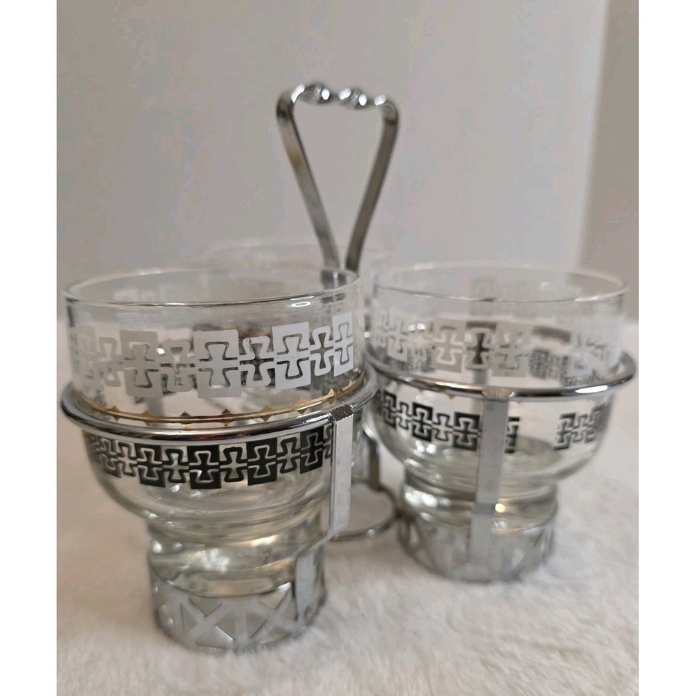 Vintage MCM Libbey Triple Condiment‎ Set W/Metal Caddy